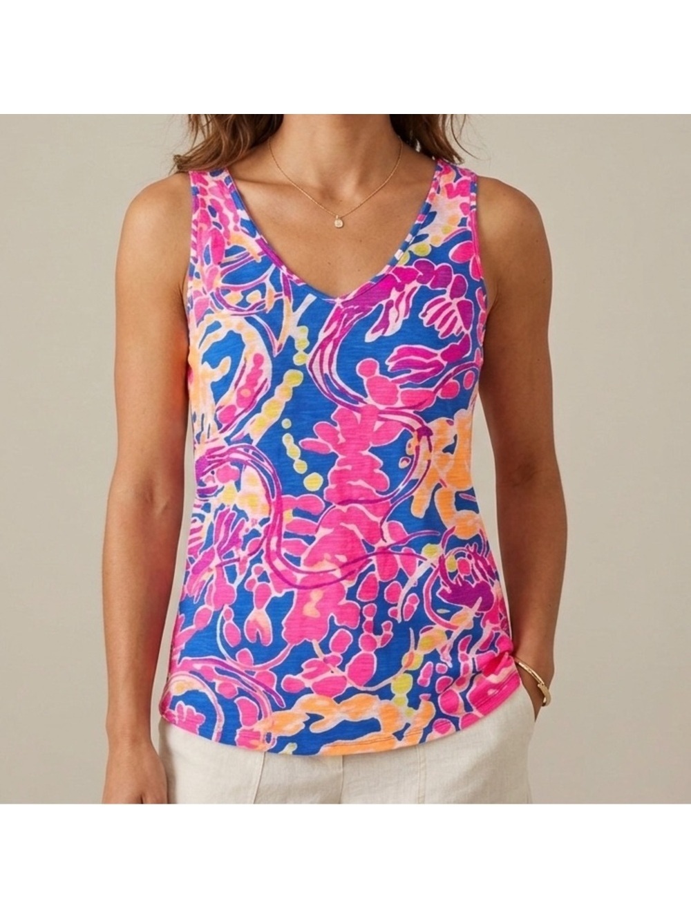 Lilly Pulitzer Gigi Nautical Lobster Retro Preppy Catch & Release Tank Top- xxs